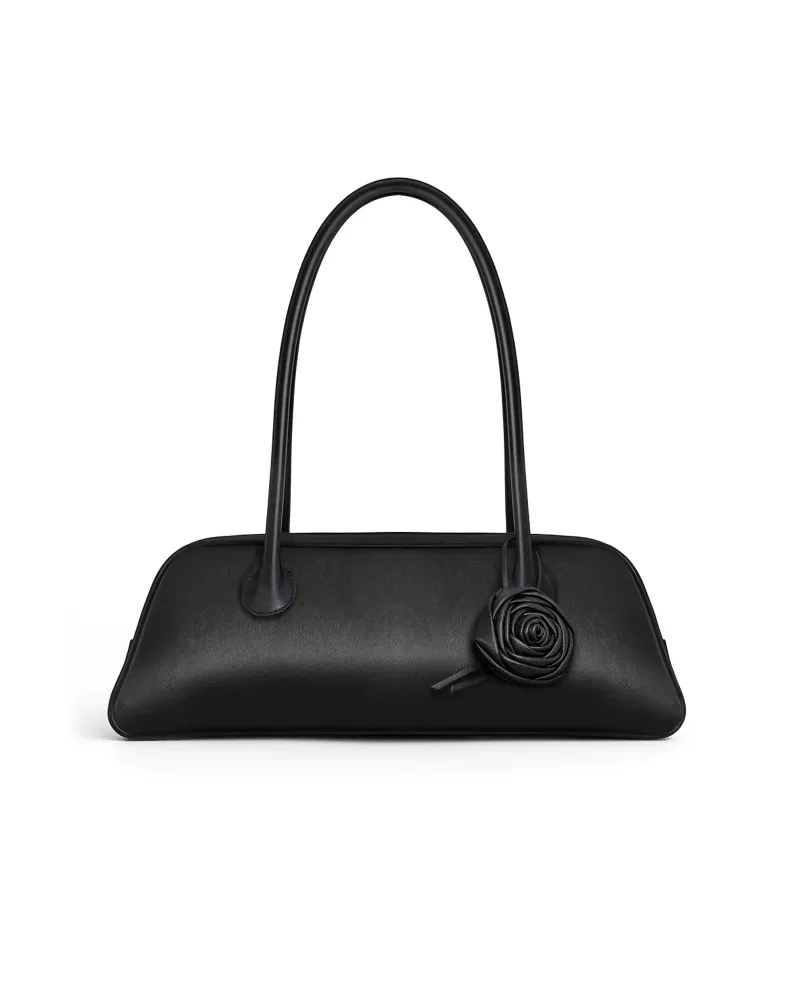 Ollie, сумка из натуральной кожи черная с брелком роза