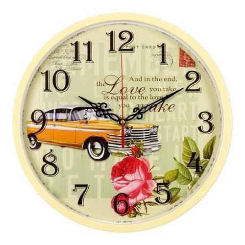 Часы 21 Bek настенные  3027-122 круг d=30см,корпус светло-желтый "Машина.розы" Рубин