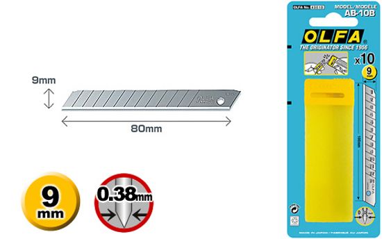 Лезвие OLFA 9х80х0,38мм, 10шт OL-AB-10B сегментированное
