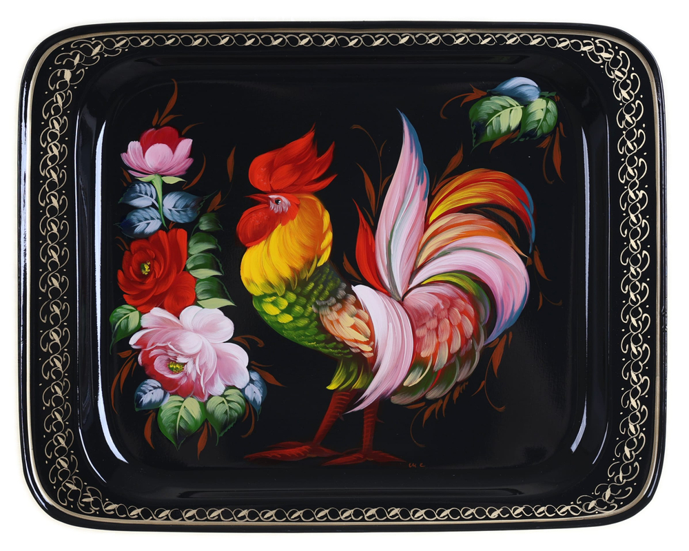 Жостовский поднос декоративный, размер 33х26 см (A13), металлический