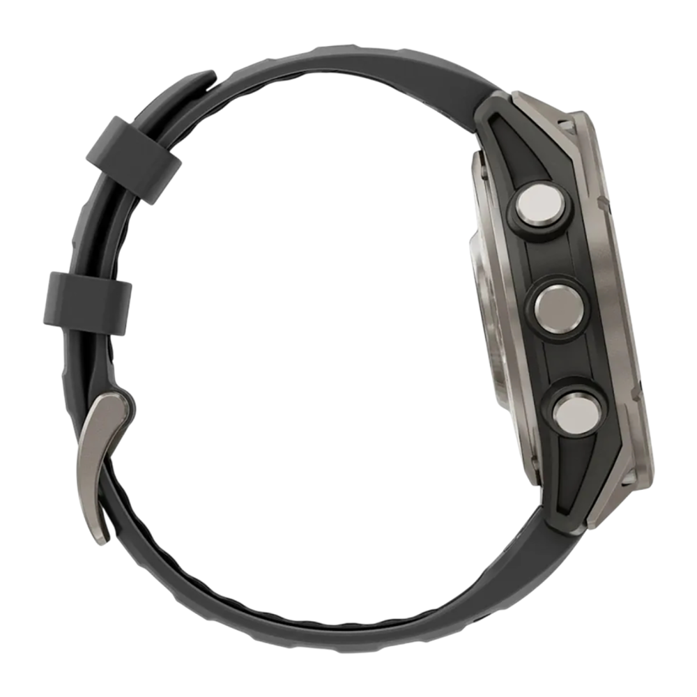 Cпортивные часы Garmin fenix 8 Pro, 47 мм, AMOLED, титан с DLC, сапфир, каштановый кожаный ремешок, силиконовый ремешок цвета «графитовый/чёрный» Тёмно-серый безель из титана с DLC-покрытием, AMOLED-дисплей. Кожаный ремешок и силиконовый ремешок с классич