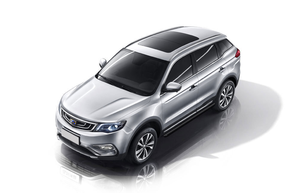Пороги стальные Geely Atlas (2016-2023) d57 труба (черные)