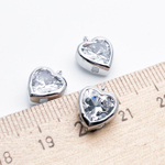 Подвеска Сердце, цвет серебро (родий)+прозрачный, размер 12*9,5 мм, цена за 1 шт