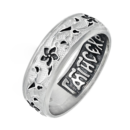 АРГО кольцо православное "Цветы" из серебра 925 пробы с молитвой женское