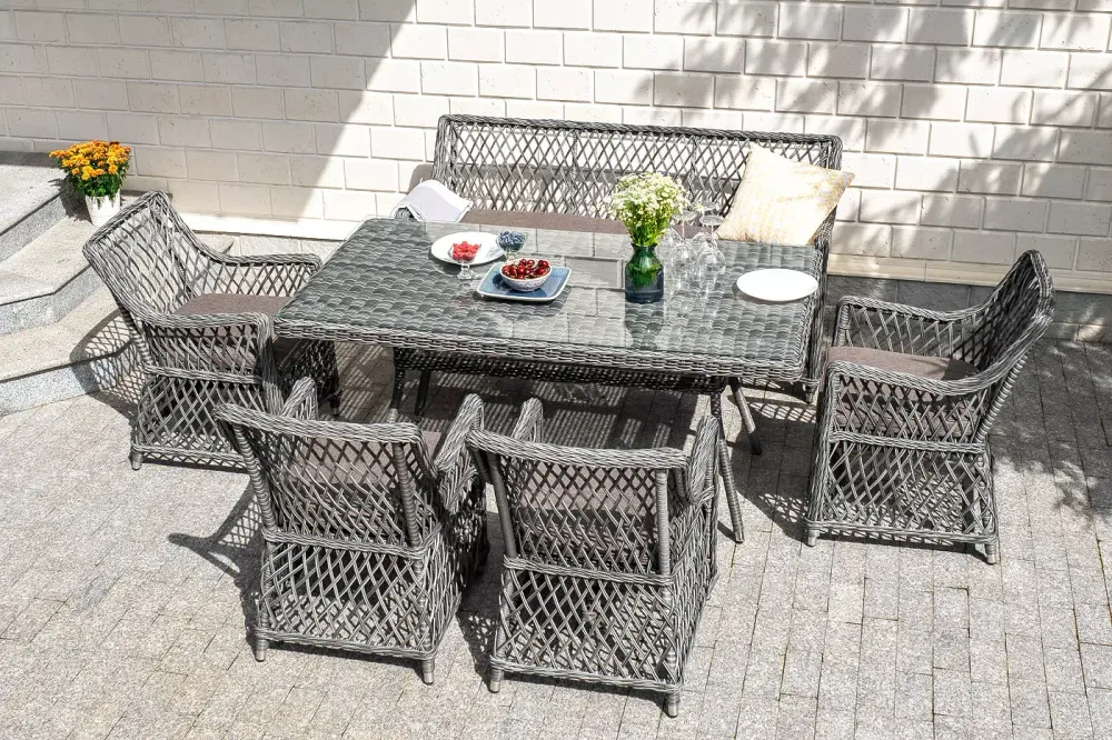 "Катания" обеденная группа плетеная на 6 персон, цвет графит