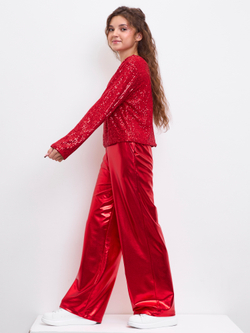 Костюм брючный праздничный с пайетками для девочки красный