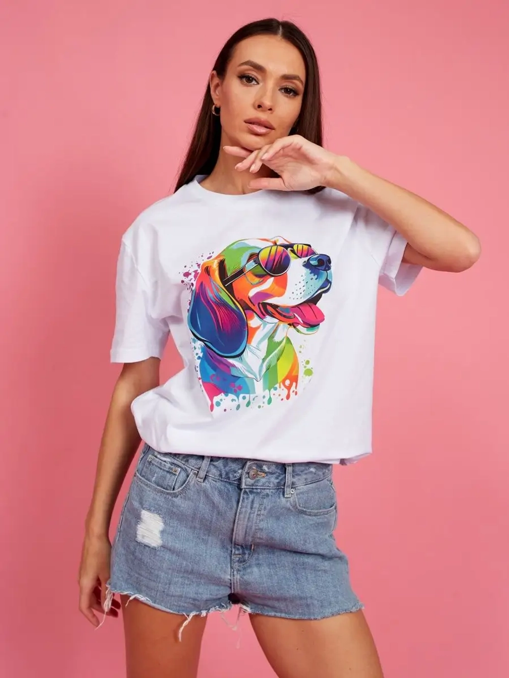 Футболка оверсайз с принтом собакой Бигль Корги Хаски