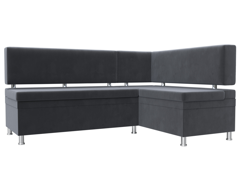 Диван кухонный угловой Стайл правый угол, Серый, Велюр, 111659