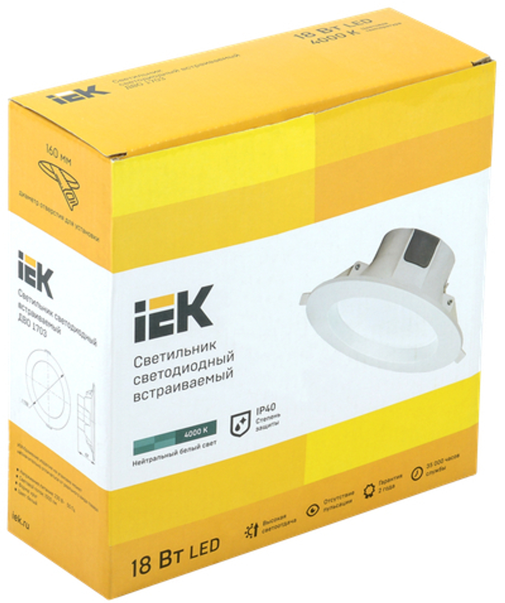 Светильник светодиодный ДВО 1703 белый круг 18Вт 4000K IP40 IEK