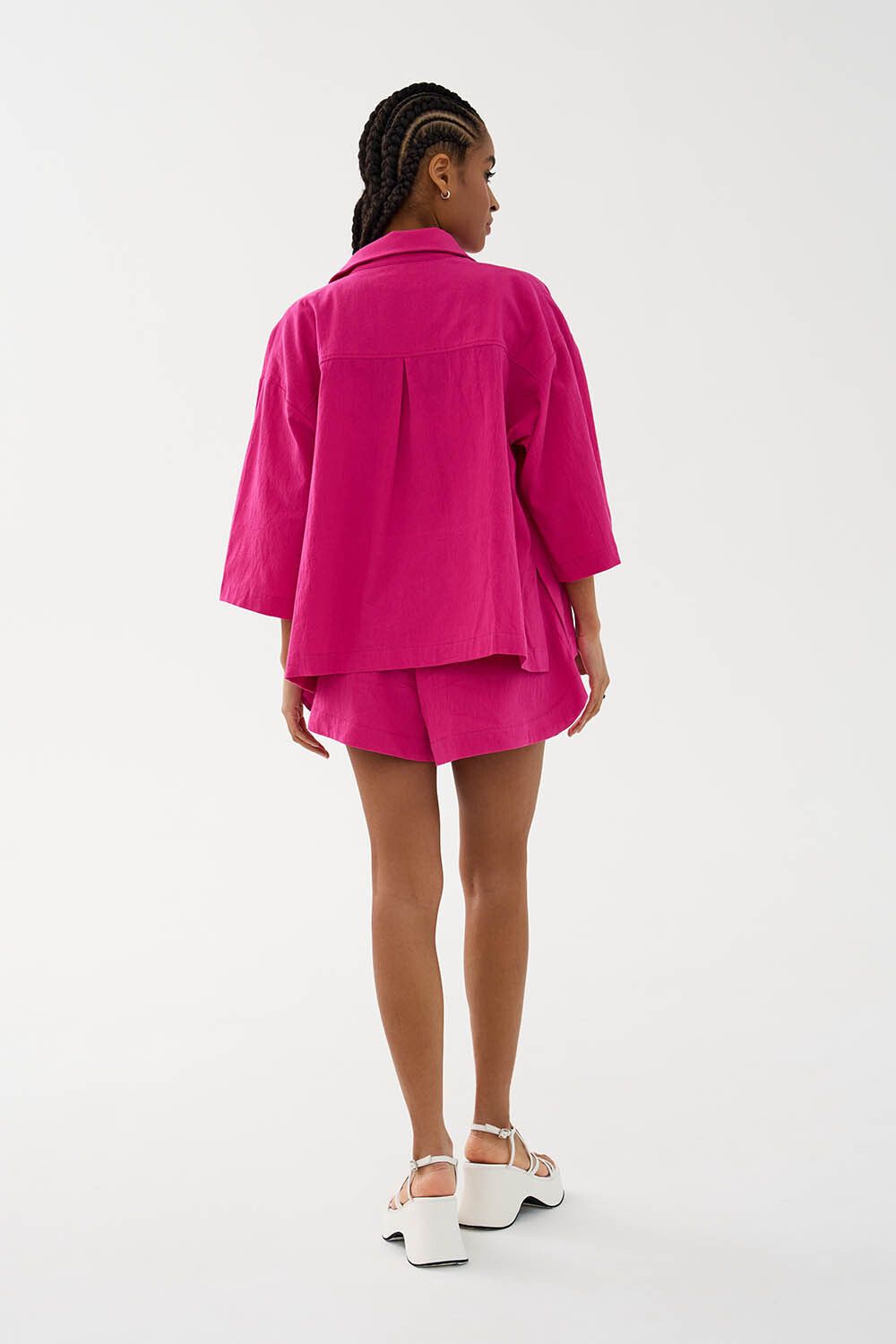 Рубашка с коротким рукавом из вареного хлопка цвета фуксия