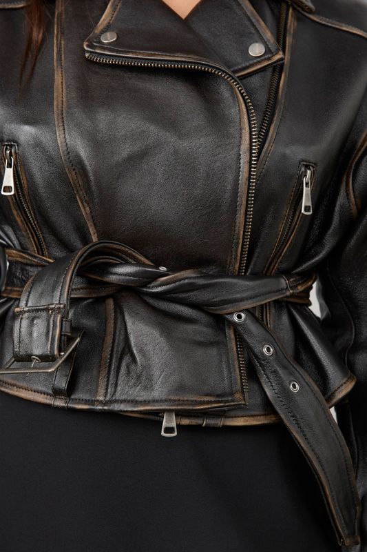 Куртка-косуха из натуральной кожи, черный