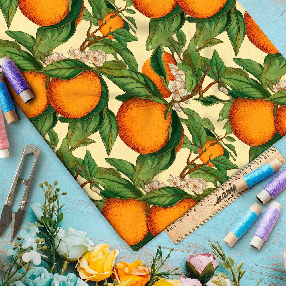 Ткань премиум Оксфорд 600D оранжевые плоды в цветах