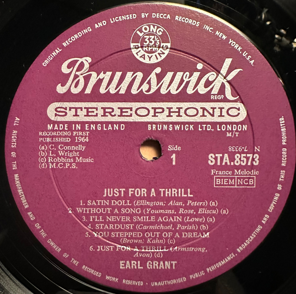 Earl Grant - Just For A Thrill (Англия 1964г.)