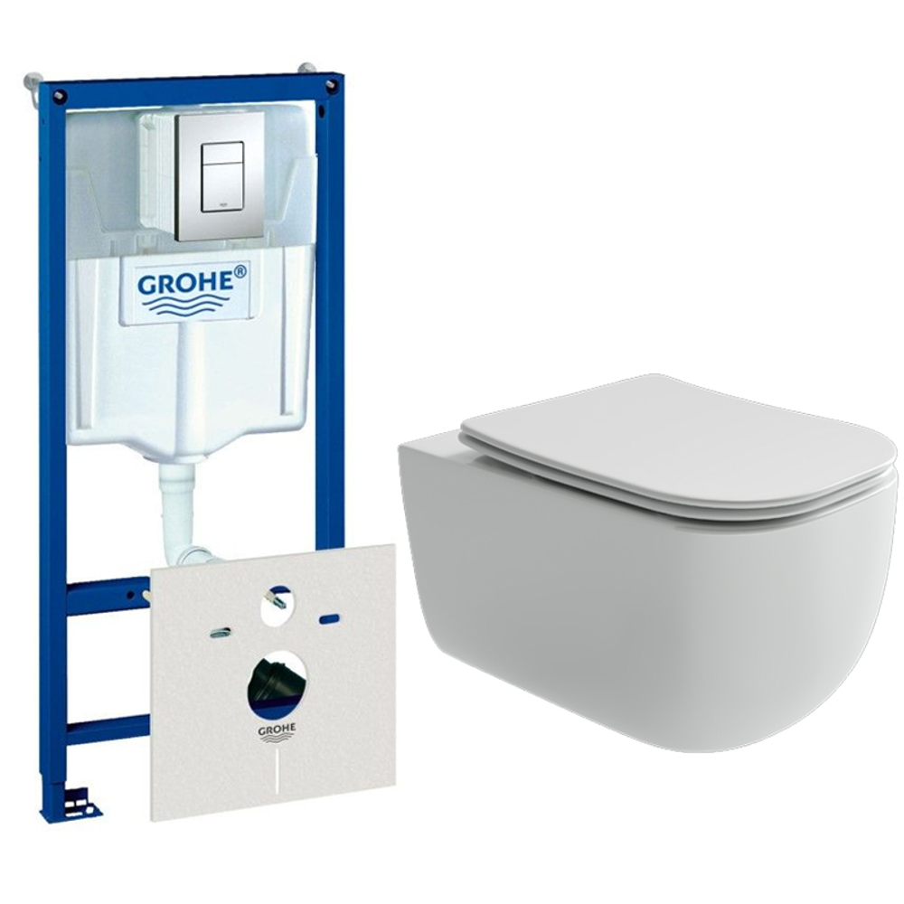 Комплект подвесной безободковый унитаз Ceramica Nova Noel CN3013 с сиденьем Микролифт + инсталляция Grohe Rapid SL 38775001 4 в 1 с кнопкой смыва