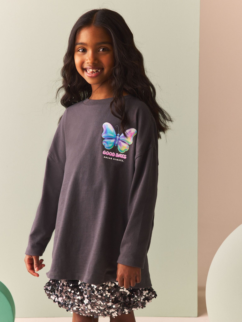 Лонгслив удлиненный для девочки Next N90-216, Темно-серый