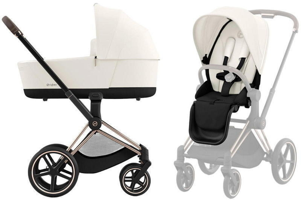 Коляска Cybex Priam IV Rosegold complete Cloud T Sepia Black Plus Base T 3 в 1 Off White