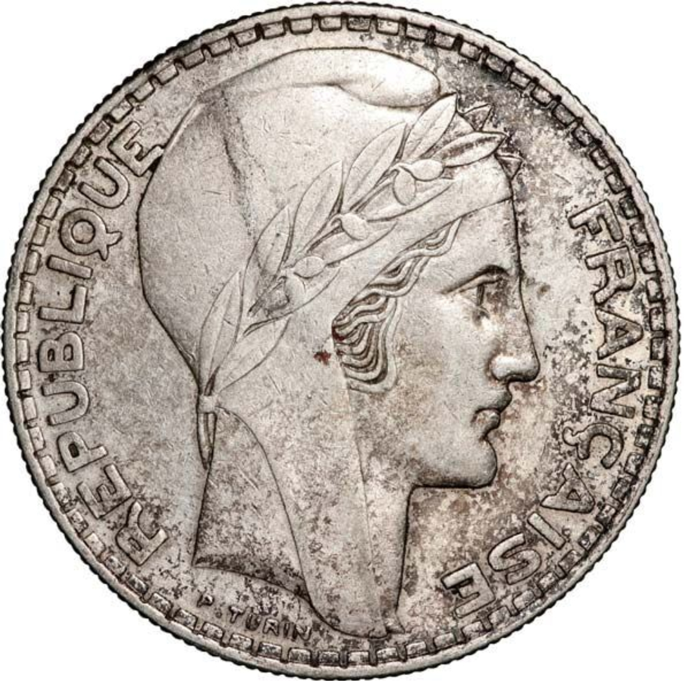 France, 20 Francs 1933 – "Turin" (Short Branches Variant), AU