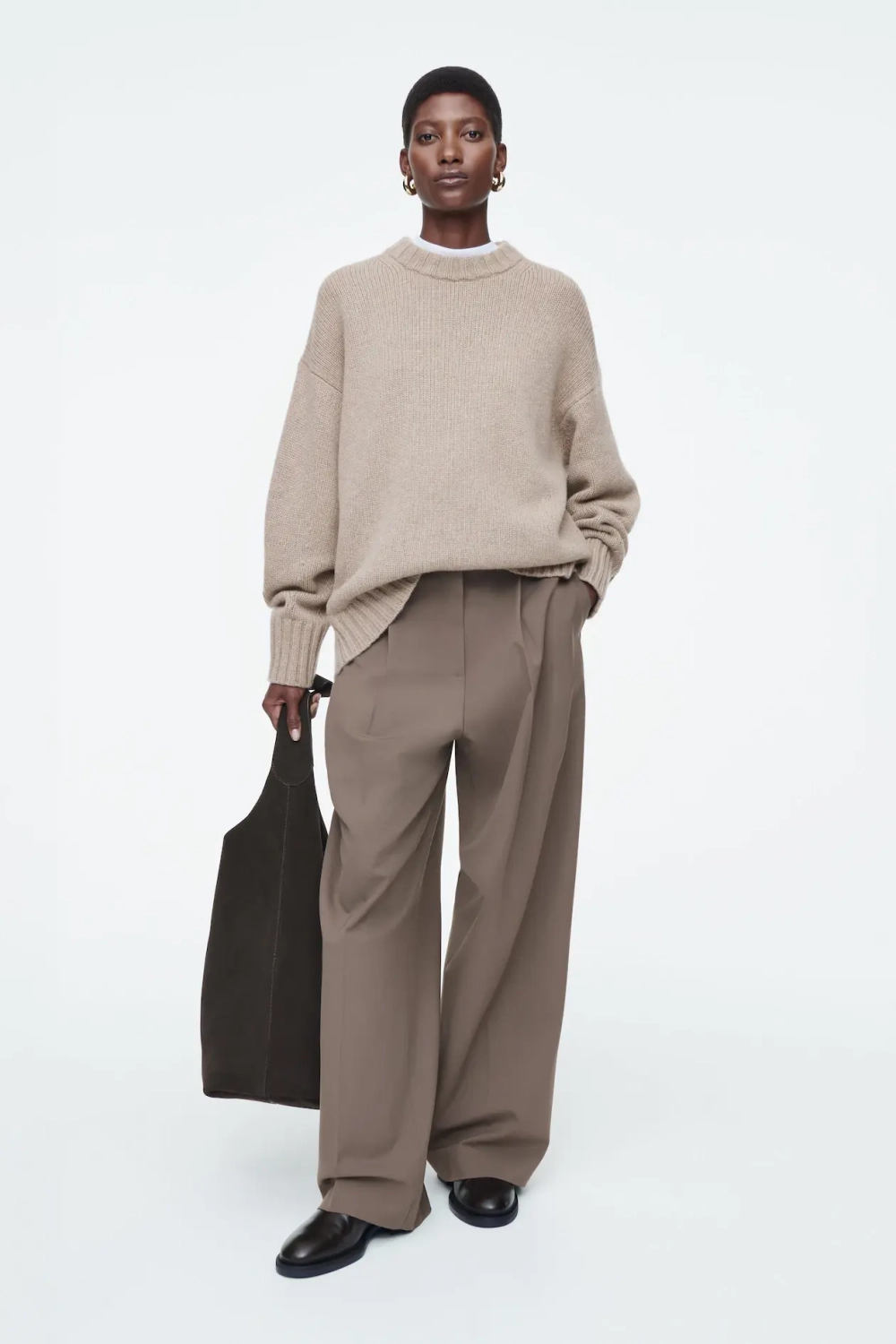 COS КАШЕМИРОВЫЙ СВИТЕР ГРУБОЙ ВЯЗКИ, БЕЖЕВЫЙ