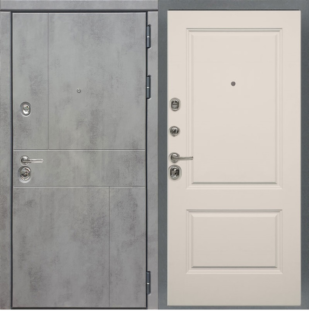 Входная дверь в квартиру Сударь МД 48 М1 темный бетон / М7 Шампань (кремовый матовый, без текстуры)
