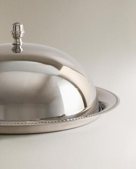 ZARA HOME ПОДНОС СО СТАЛЬНЫМ КУПАЛОМ, СЕРЫЙ