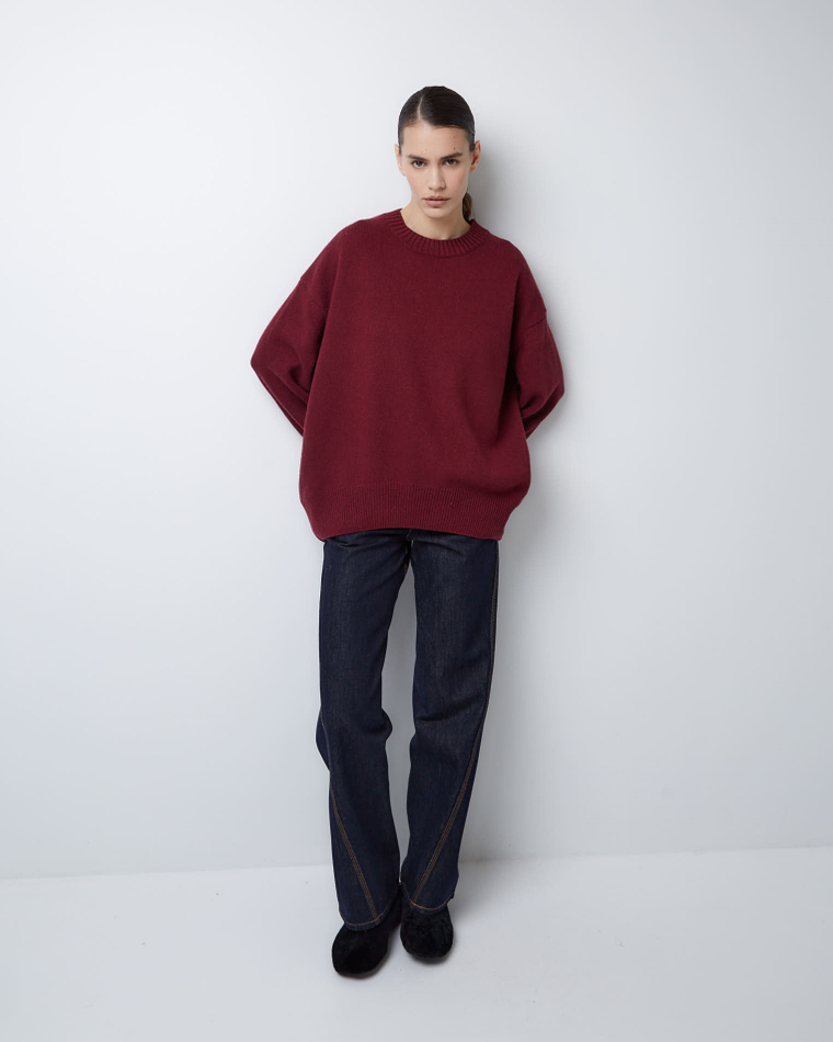 Джемпер из смесового кашемира с круглым вырезом бордо