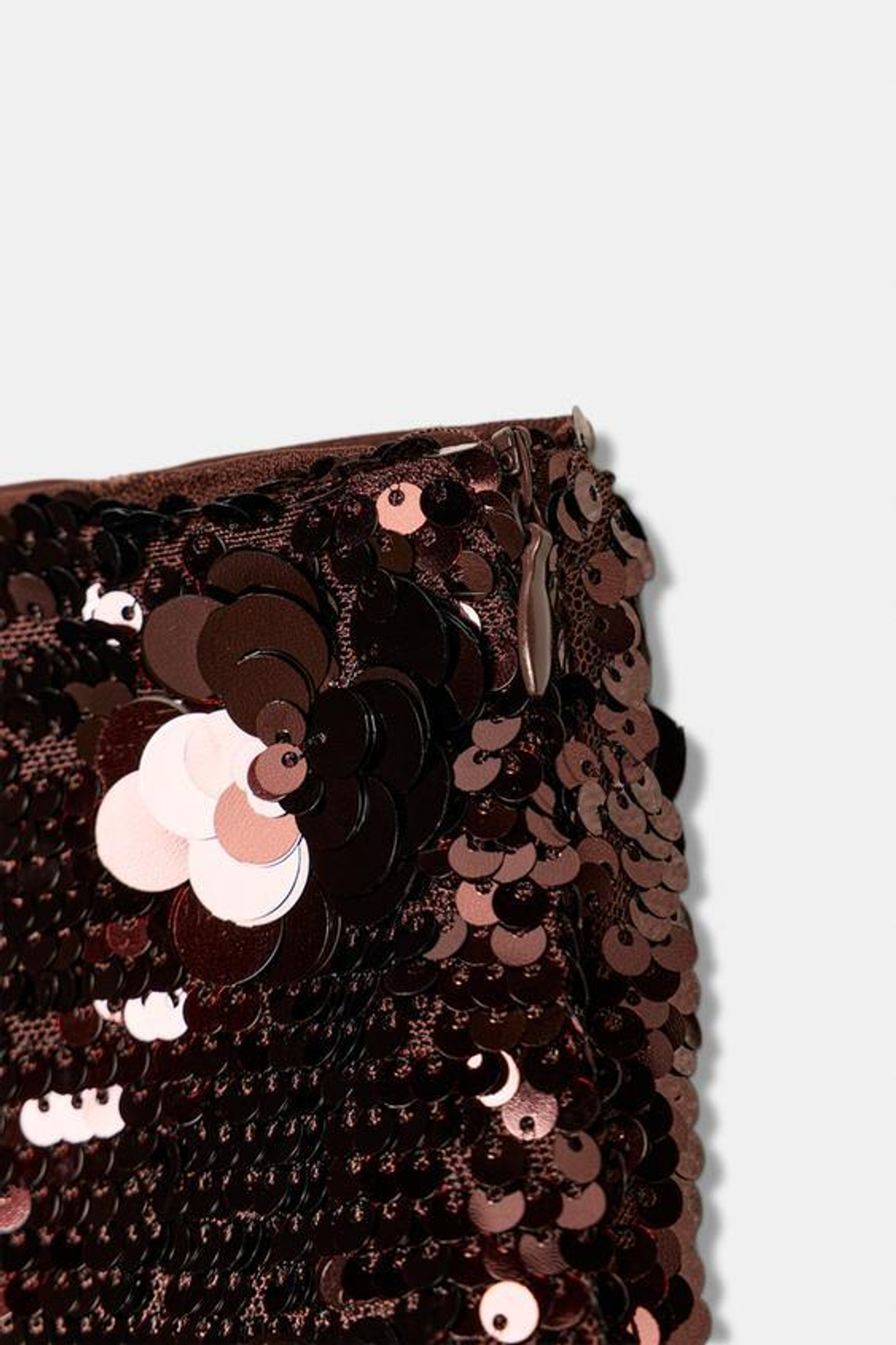 ZARA МИНИ-ЮБКА С ПАЙЕТКАМИ, ТЕМНО-КОРИЧНЕВЫЙ