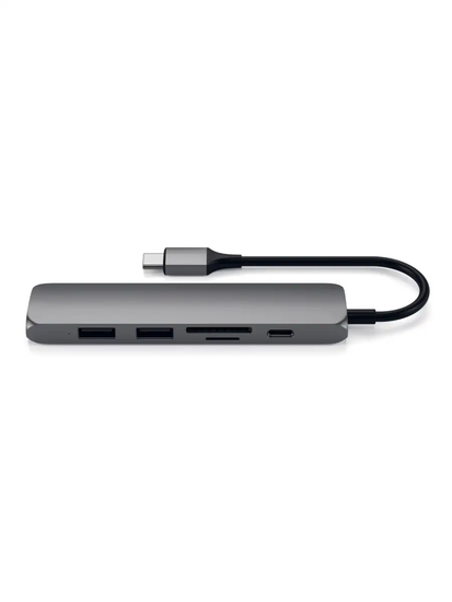 USB адаптер Satechi Slim Aluminum Type-C Multi-Port Adapter with Type-C Charging Port. Интерфейс USB-C. Порты USB Type-C, 2хUSB 3.0, 4K HDMI. Цвет серый космос.