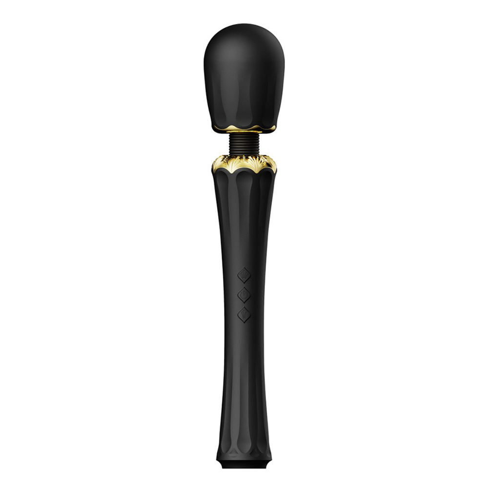 Чёрный аккумуляторный вибратор-вонд 29,1см с насадками Zalo Kyro Wand Massager Obsidian Black