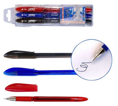 Набор ручек масляных 3цв, 0.7мм. (синий, красный, черный) рез.грип 5022-3 (EasyOffice)