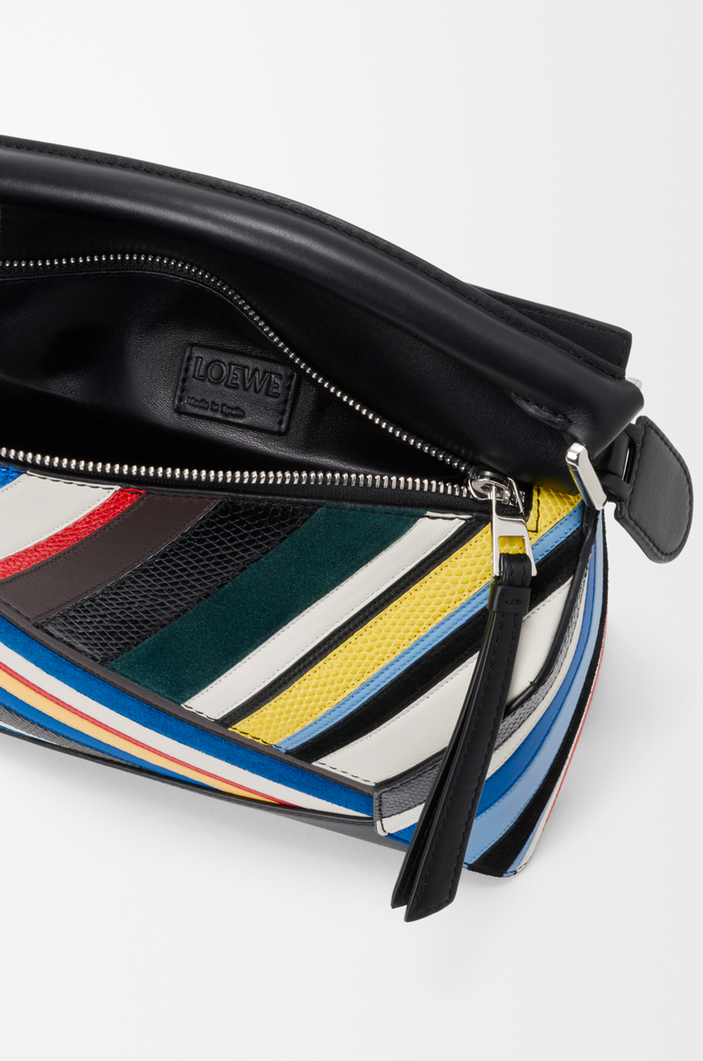 Loewe Сумка Stripes Small Puzzle Edge из телячьей кожи наппа, замши и кожи ящерицы, разноцветный
