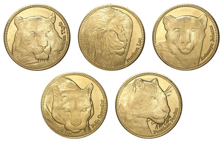 Сомалиленд 5 шиллингов, 2016 Дикие кошки, 5 монет UNC