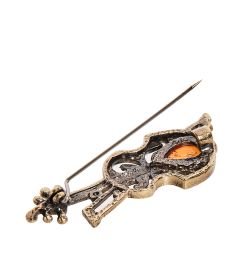 AM-2642 Брошь «Скрипка Амати» (латунь, янтарь)