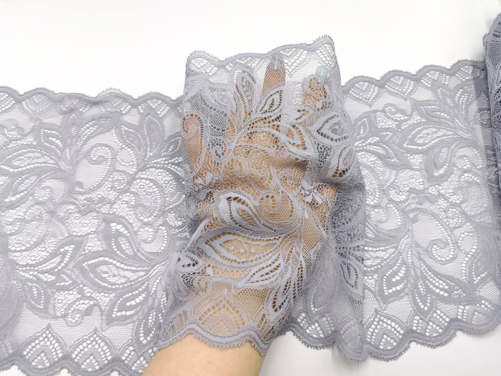 Эластичное кружево, светло-серый с голубым отливом, 23 см см, (Арт: EK-2797), м