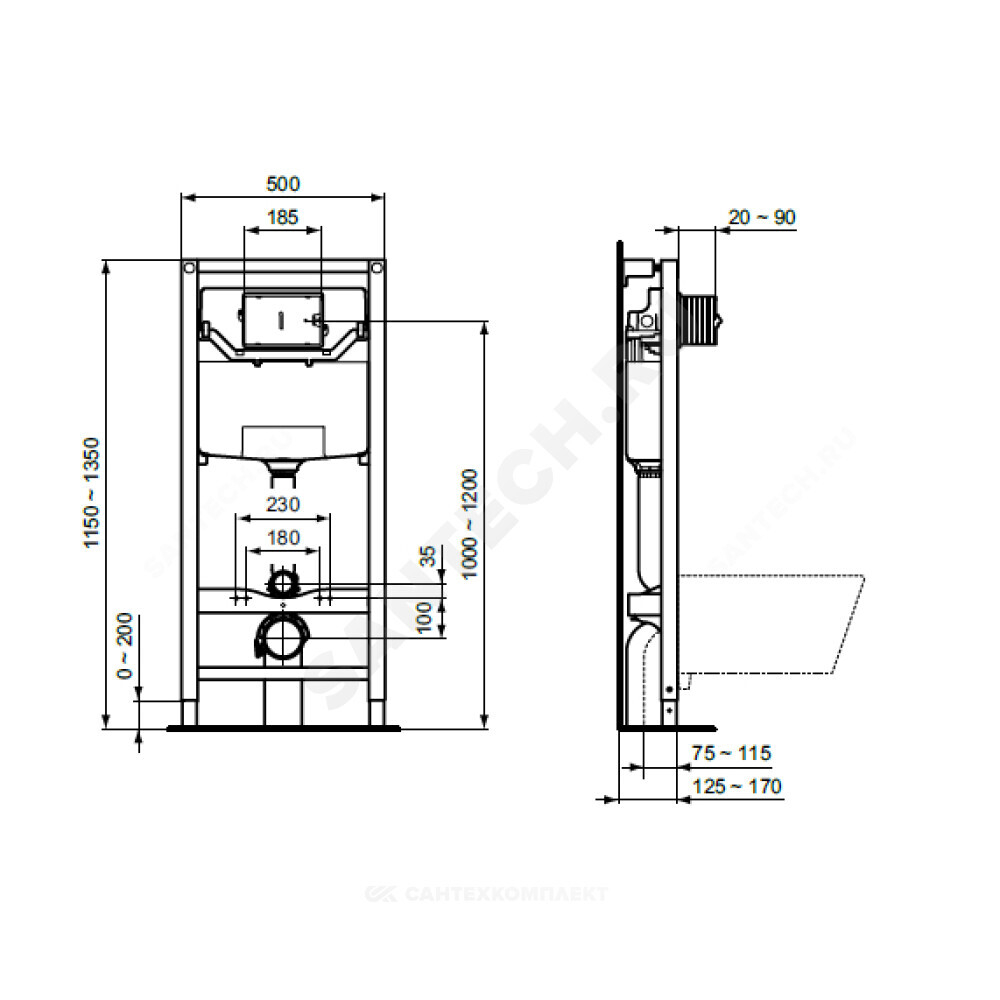 Инсталляция PROSYS 120 P для подвесного унитаза с кнопкой смыва хром OLEAS P1 Ideal Standard R0309AA