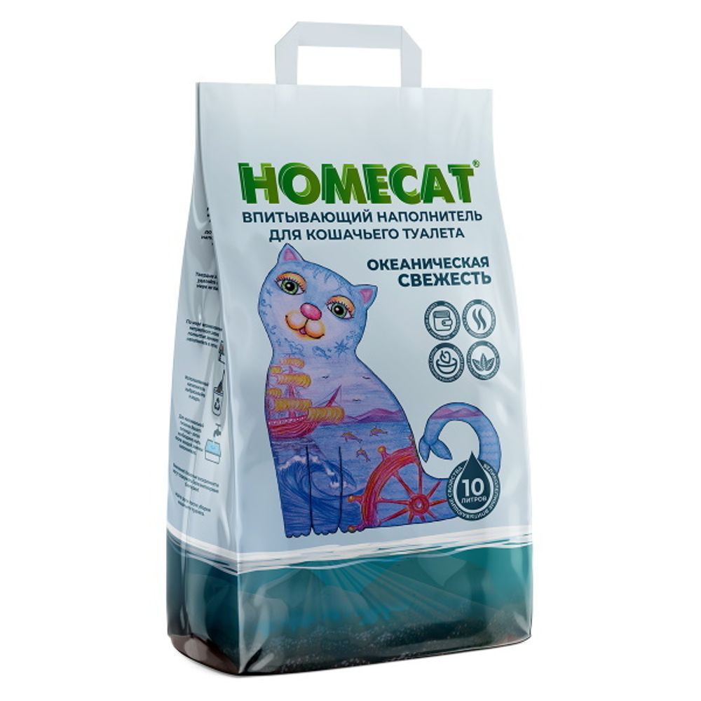 Впитывающий наполнитель HOMECAT Океаническая свежесть для кошачьих туалетов 10 л