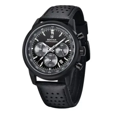 Часы наручные кварцевые BENYAR на кожаном ремешке, черный W9850-02