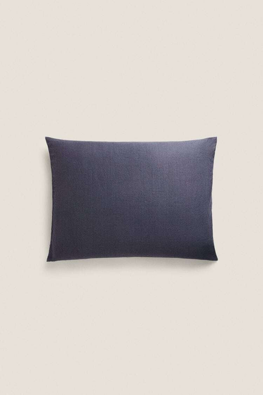 ZARA HOME ЛЬНЯНОЙ ЧЕХОЛ ДЛЯ ДЕКОРАТИВНОЙ ПОДУШКИ, СИНИЙ