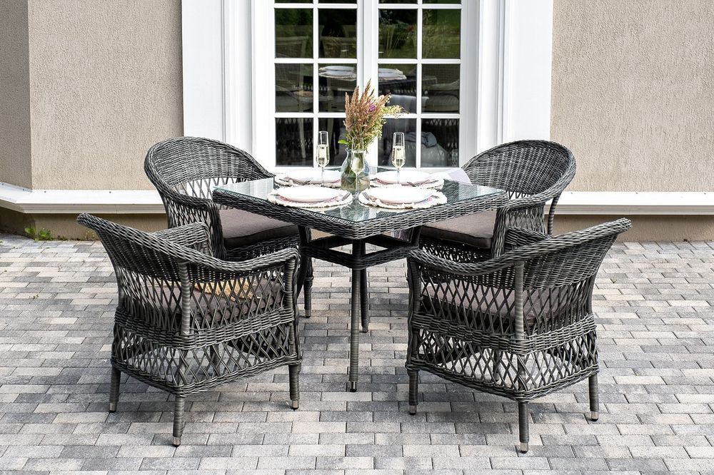 "Сицилия" обеденная группа плетеная, цвет графит