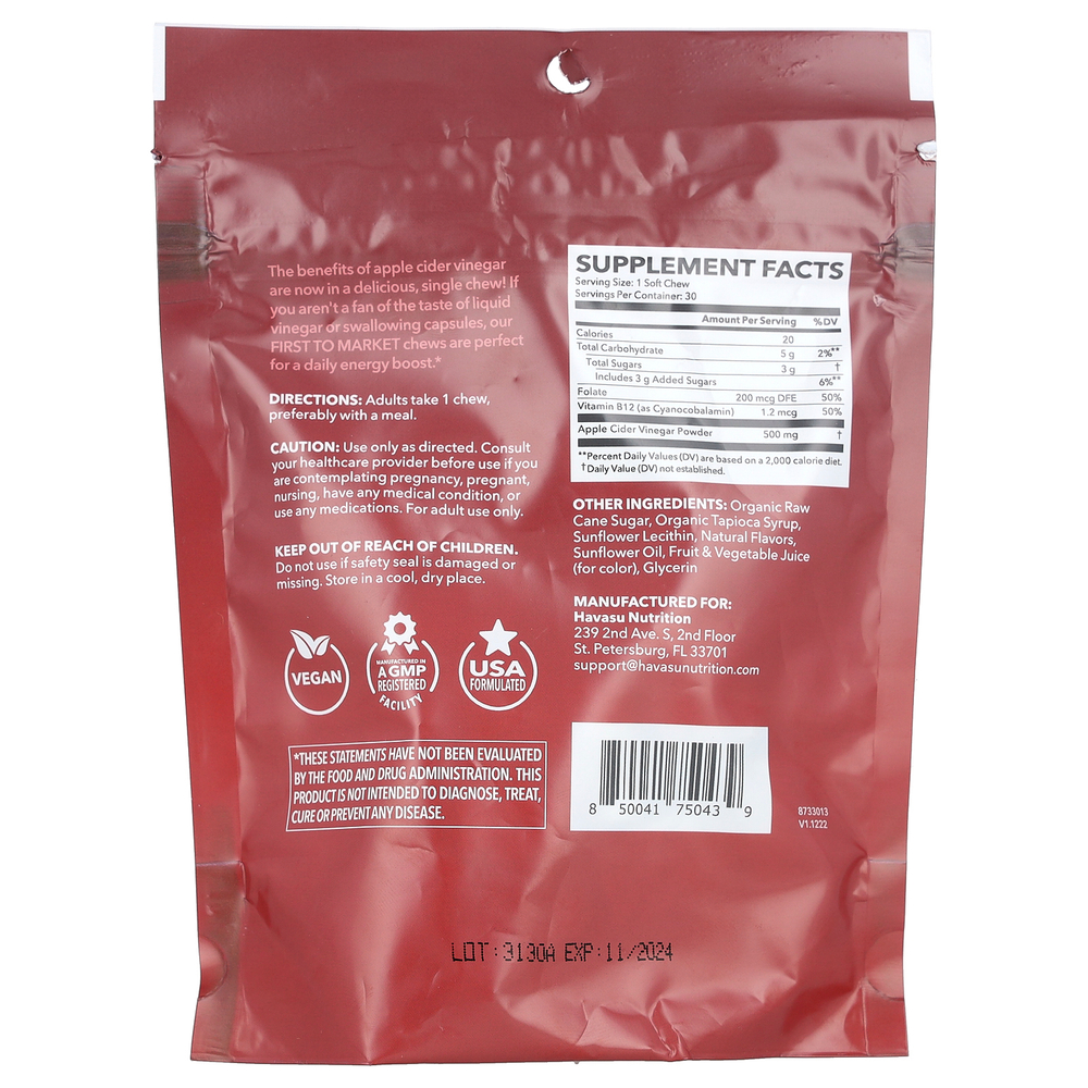 Havasu Nutrition, жевательные таблетки с яблочным уксусом, со вкусом ягодного ассорти, 30 жевательных таблеток