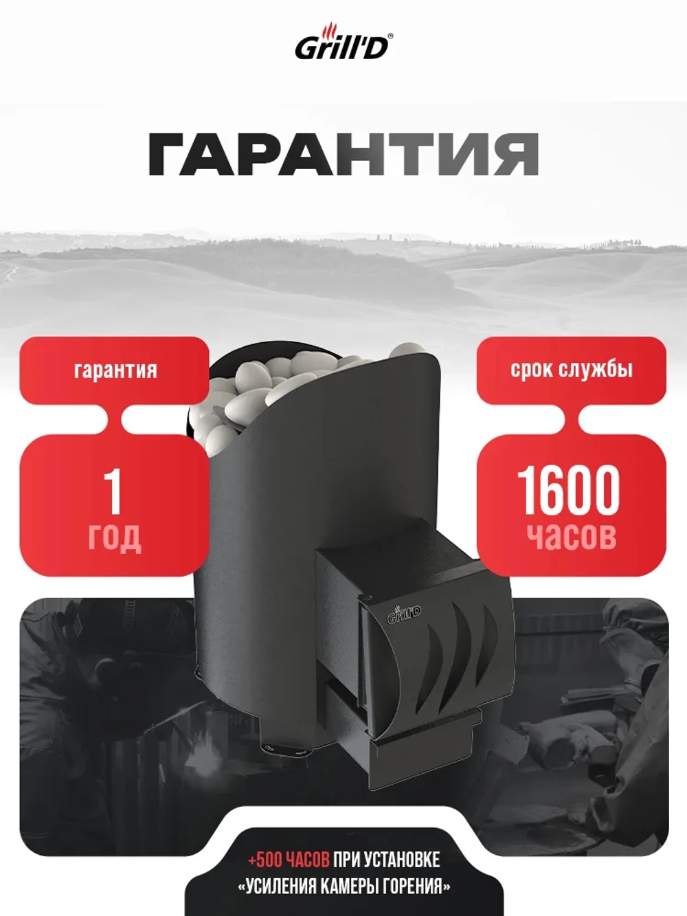 Печь для бани дровяная GrillD Aurora Mini Long