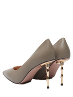 Женские туфли кожаные серые на бамбуковом каблуке