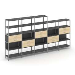 Shelf System Пятисекционный стеллаж пятиярусный с ящиками SN.STM-551 Антрацит/Акация Лорка/Металл Се