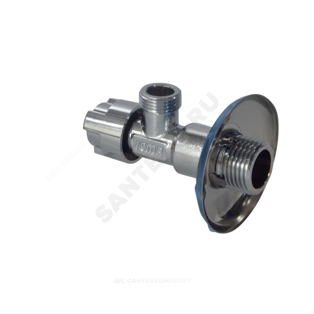 Кран латунь бытовой хром угловой G1/2"х3/4" Ру10 НР переходной маховик с отражателем Icma 90519AE07