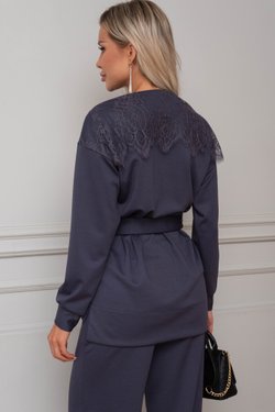 Костюм темно-серого цвета с кружевом из вискозы