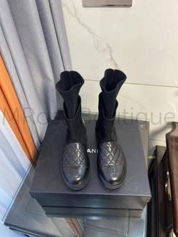 Женские черные комбинированные ботинки Chanel (Шанель) премиум класса