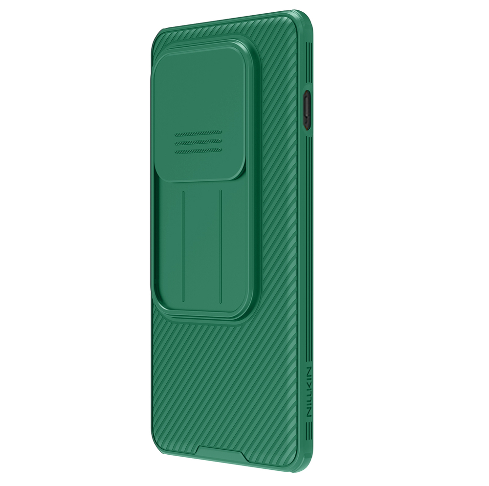 Усиленный чехол зеленого цвета (Dark Green) с защитной шторкой для камеры от Nillkin на OnePlus 13, серия CamShield Pro Case