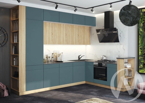 Кухня Техно-5 3;2*2;24м (белый/сонома; браш блю/кастилло темный)