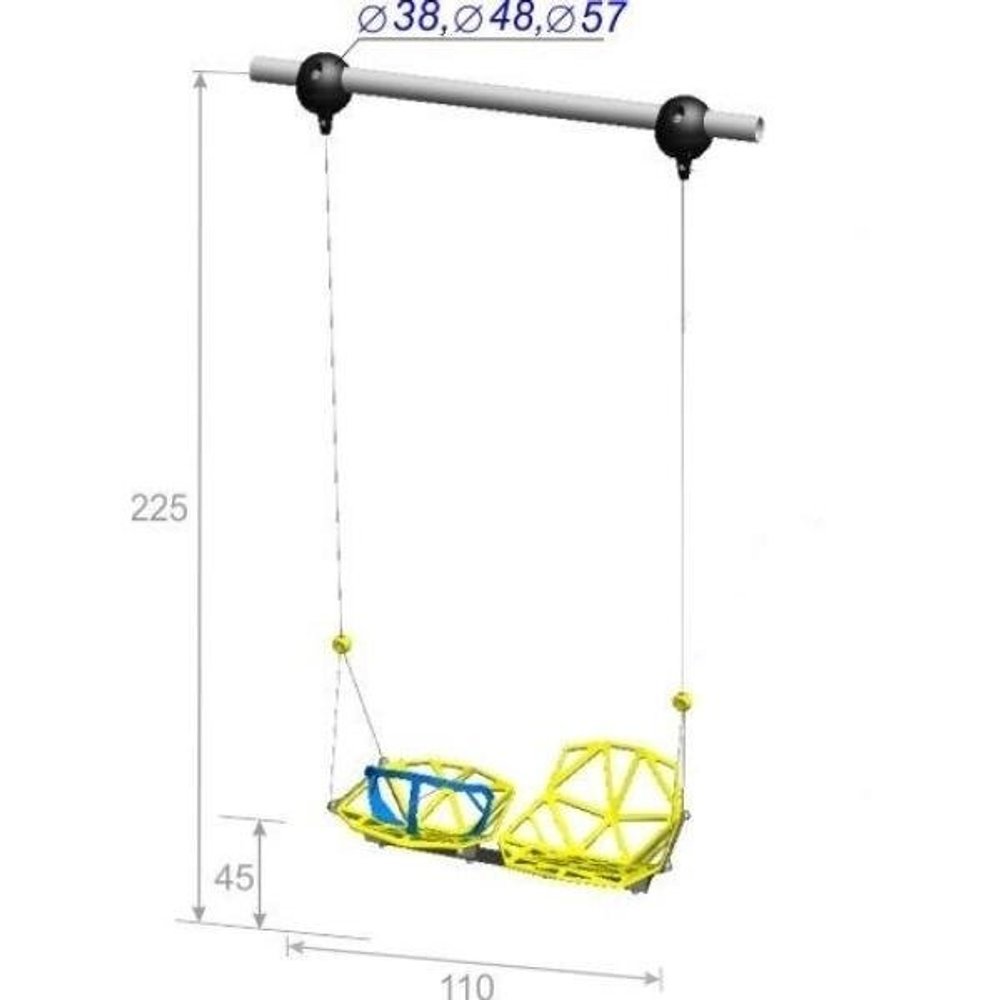 Качели двойные "Взрослый-малыш" высотой 300 см, диаметр крепления на трубу 76 мм
