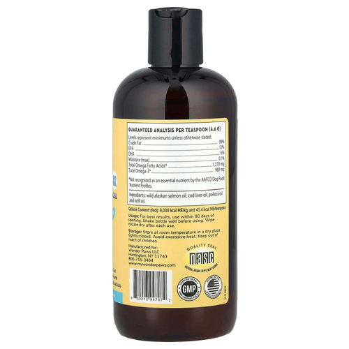 Wonder Paws, Superhero® Omega Max 3X, рыбий жир, дикий аляскинский лосось, треска и криль, для собак всех возрастов, 473 мл (16 унций)