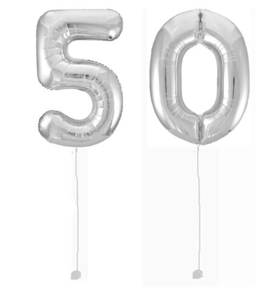 Шар-цифра 50 Серебро Silver 102 см фольга с гелием на грузике